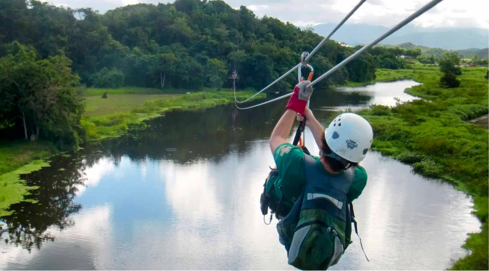 person on the zip line